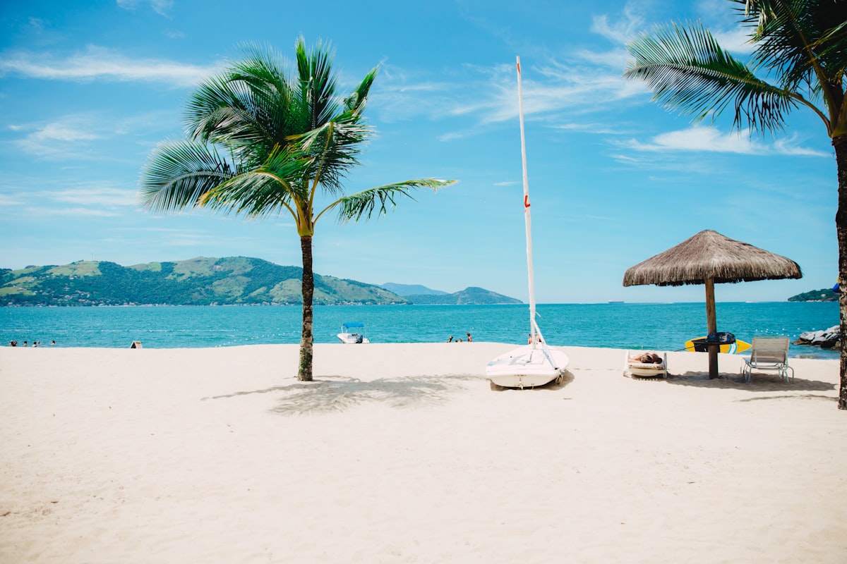 Tropical beach with crystal clear turquoise water and white sand